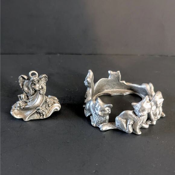 Artist Signed Pewter Collectibles – Angel w/Cats & Cat Wreath Ring (Seagull) - Picture 1 of 6